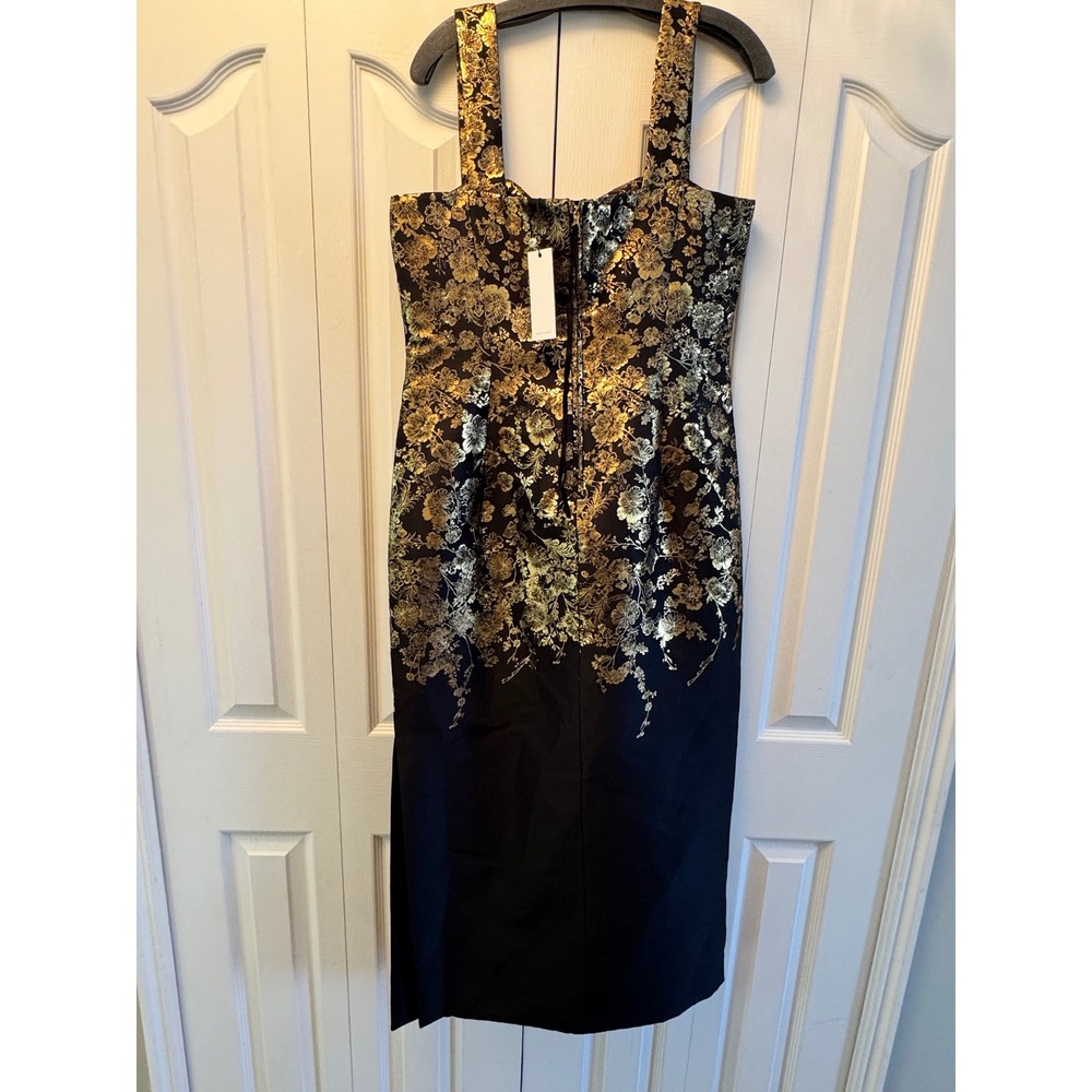 $3400 Adam Lippes Ginza Dress Lacquer Jacquard Black Gold Floral Metallic Sz 12 - Picture 6 of 11